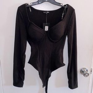 NWT FASHION NOVA “Pauline” black long sleeve bodysuit size Large